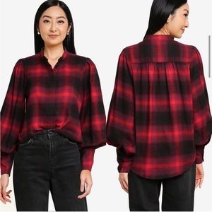 NWT Banana Republic plaid flannel bishop sleeve top M